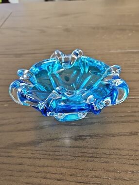 Blue Handblown Glass Decorative Bowl - Vibrant Blue Home Art - Vintage